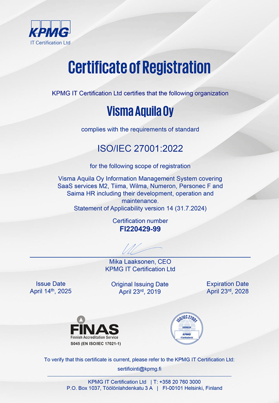 Certificate of Registration ISO27001-2022 - FI220429-99 Certificate of Registration ISO27001-2022 - FI220429-99